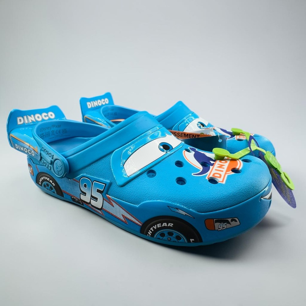 Crocs Disney Pixar Cars Lightning McQueen Dinoco Blue Light Up Clogs Women 8 NEW
